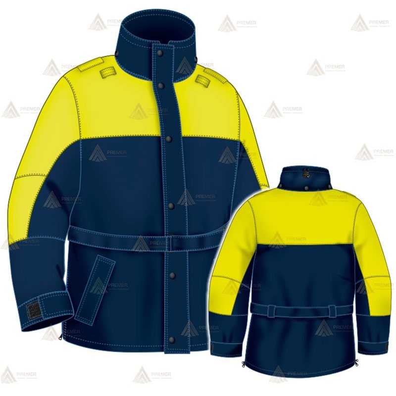 Parka 2/4 impermeable azul marino y amarillo flúor con forro desmontable para motoristas de Policía Local