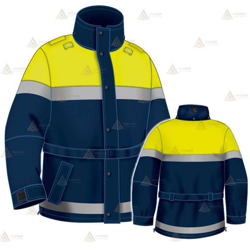 Parka 2/4 impermeable azul marino y amarillo flúor con forro desmontable para motoristas de Policía Local