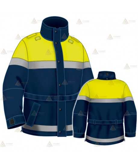 Parka 2/4 impermeable azul marino y amarillo flúor con forro desmontable para motoristas de Policía Local