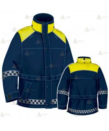 Parka 2/4 impermeable azul marino y amarillo flúor con forro desmontable para motoristas de Policía Local del País Vasco