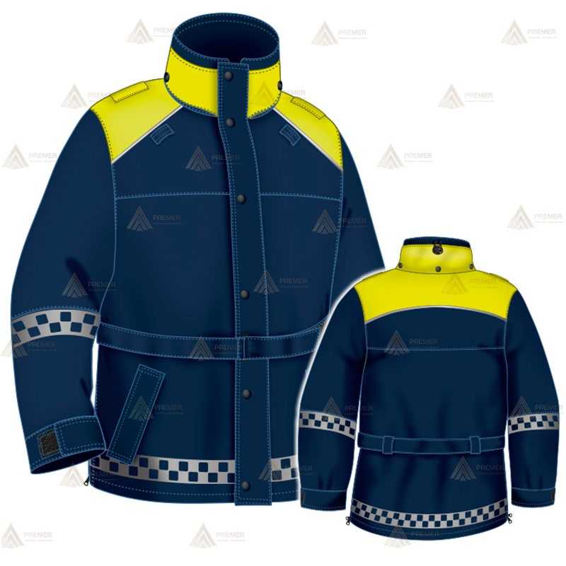 Parka 2/4 impermeable azul marino y amarillo flúor con forro desmontable para motoristas de Policía Local del País Vasco