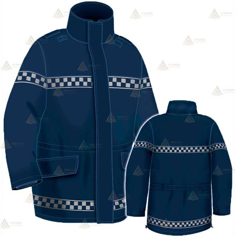 Parka ligera color azul marino,  impermeable con damero reflectante y membrana PU para Policía Local