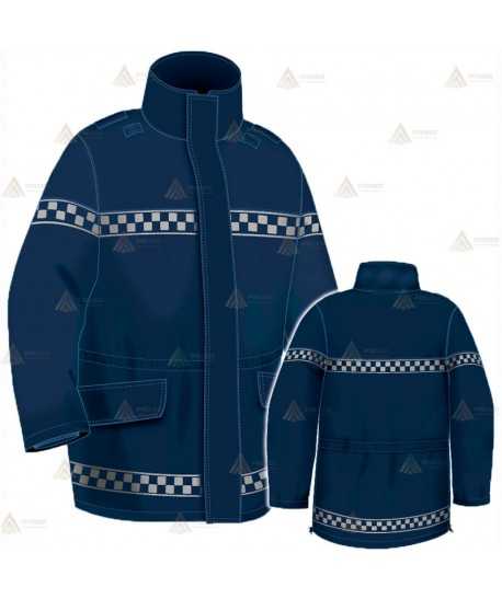 Parka ligera color azul marino,  impermeable con damero reflectante y membrana PU para Policía Local