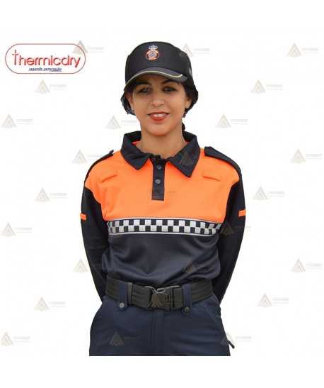 Polo térmico de manga larga con damero reflectante para Protección Civil