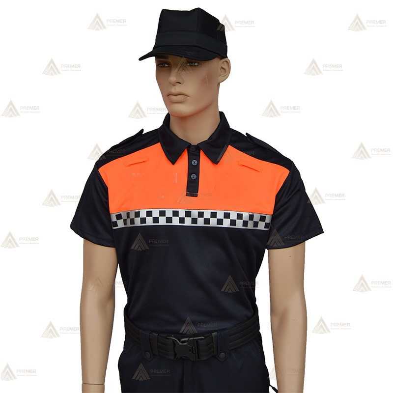 Polo bicolor de manga corta con damero reflectante para Protección Civil