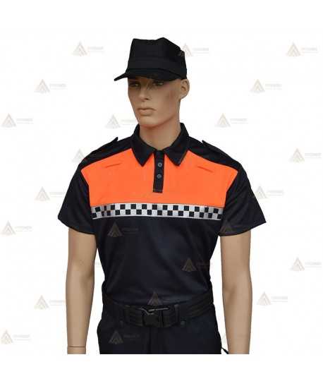 Polo bicolor de manga corta con damero reflectante para Protección Civil