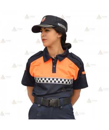 Polo bicolor de manga corta con damero reflectante para Protección Civil