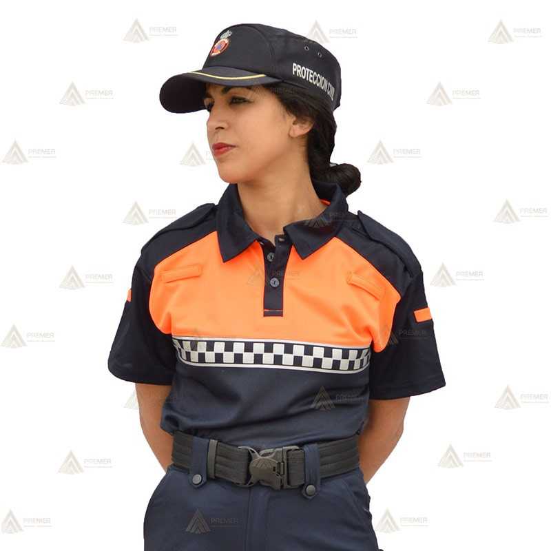 Polo bicolor de manga corta con damero reflectante para Protección Civil