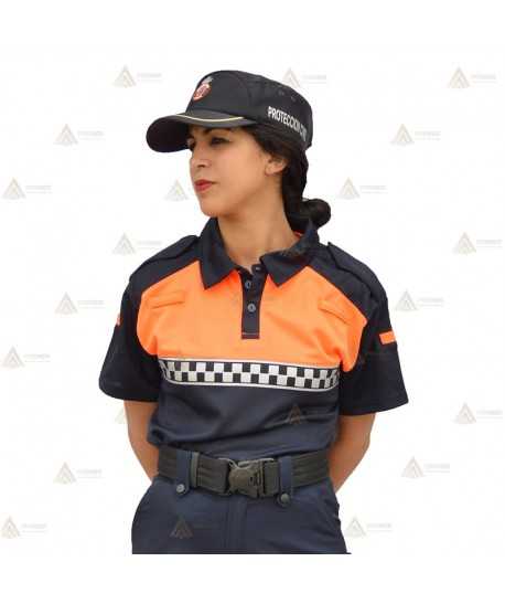 Polo bicolor de manga corta con damero reflectante para Protección Civil