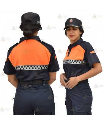 Polo bicolor de manga corta con damero reflectante para Protección Civil