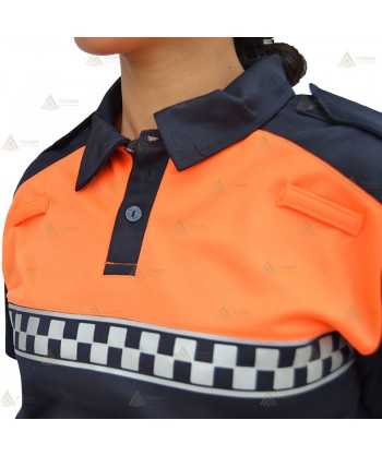 Polo bicolor de manga corta con damero reflectante para Protección Civil