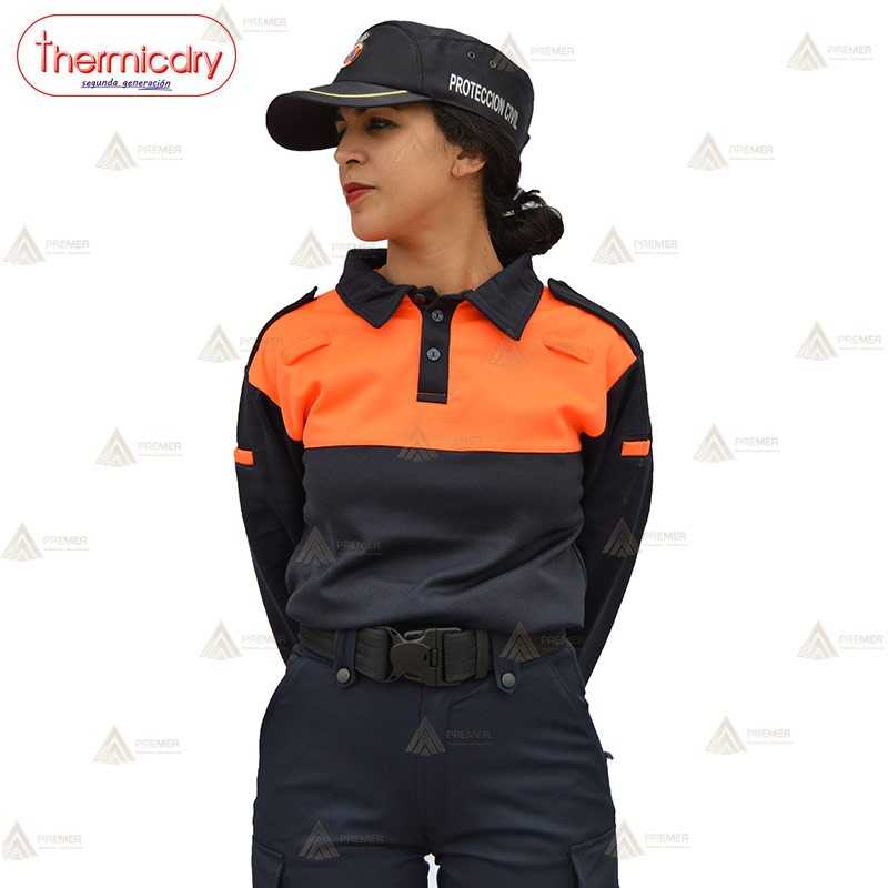 Polo térmico bicolor transpirable de manga larga para Protección Civil