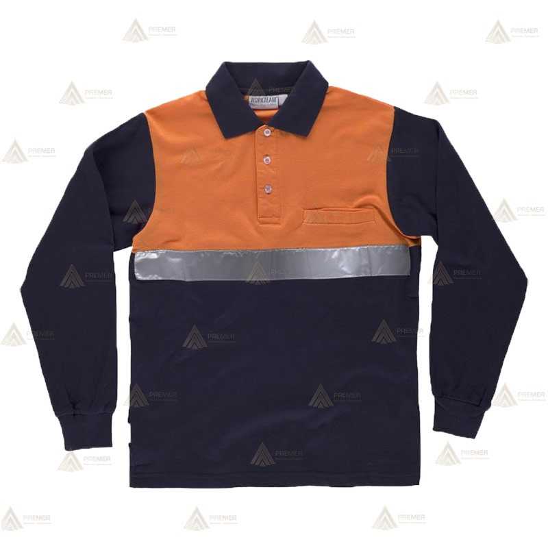 Polo económico bicolor de algodón de manga larga para Protección Civil