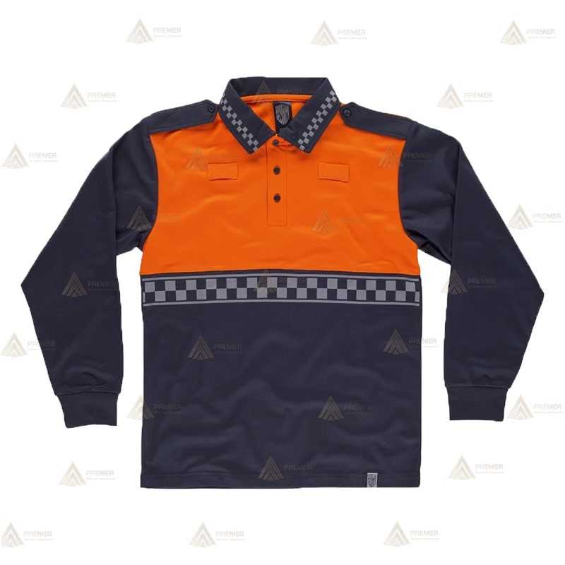 Polo bicolor de manga larga transpirable con damero reflectante para Protección Civil