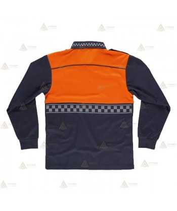 Polo bicolor de manga larga transpirable con damero reflectante para Protección Civil