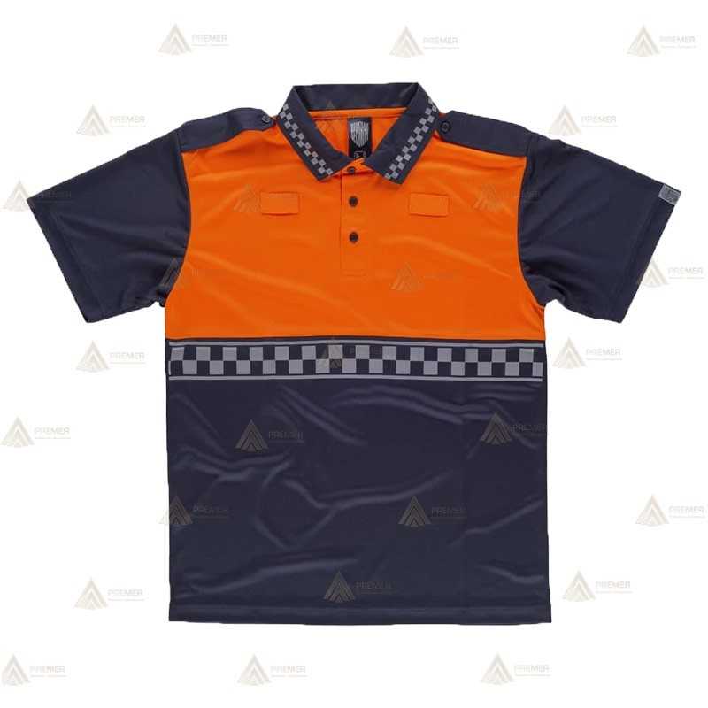 Polo bicolor transpirable con damero reflectante para Protección Civil