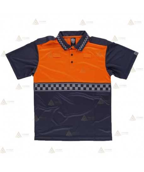 Polo bicolor transpirable con damero reflectante para Protección Civil