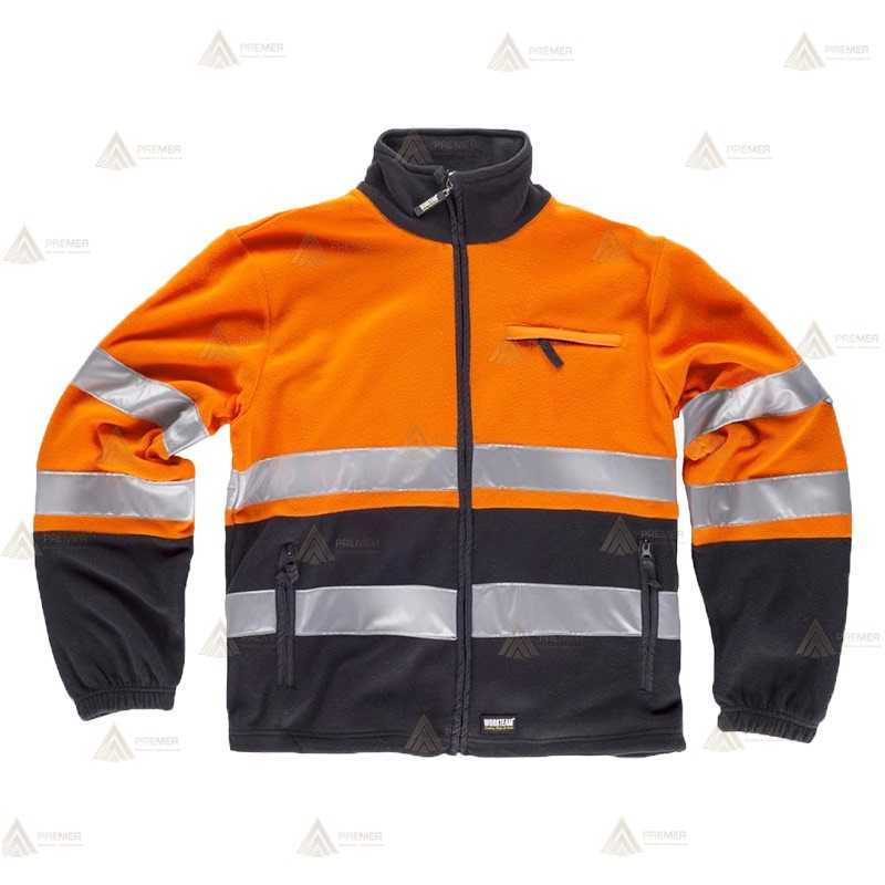 Chaqueta colar bicolor de alta visibilidad con cremallera color naranja flúor/marino para Protección Civil