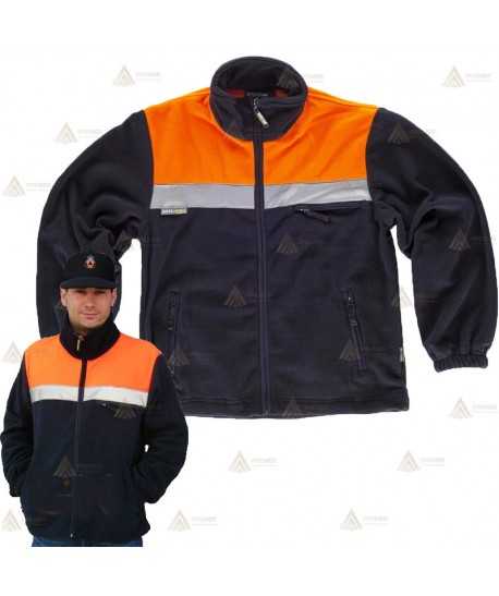 Chaqueta polar bicolor con cremallera y una cinta reflectante en color marino y naranja flúor para Protección Civil