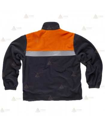 Chaqueta polar bicolor con cremallera y una cinta reflectante en color marino y naranja flúor para Protección Civil