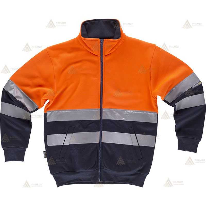 Sudadera bicolor de alta visibilidad con cremallera color naranja flúor/marino para Protección Civil