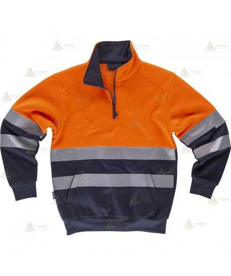 Sudadera bicolor de alta visibilidad con media cremallera color naranja flúor/marino para Protección Civil