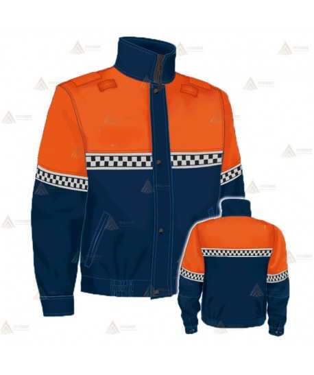 Cazadora softshell bicolor con membrana PTFE y cinta reflectante tipo damero color plata para Protección Civil
