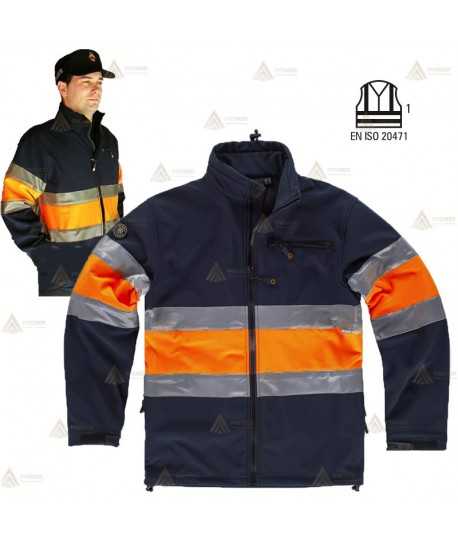 Chaqueta softshell bicolor con cintas reflectantes para Protección Civil