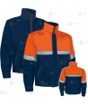 Cazadora softshell bicolor con membrana PTFE y cinta reflectante color plata para Protección Civil. reversible a color marino