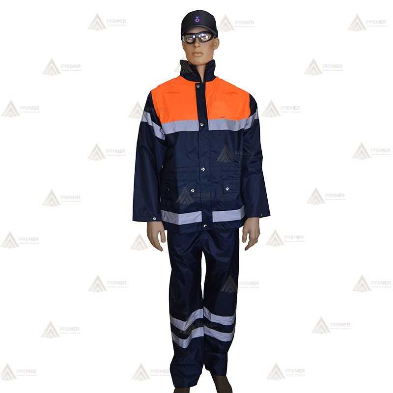 Traja de lluvia bicolor con cintas reflectantes para Protección Civil
