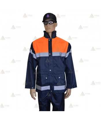 Traja de lluvia bicolor con cintas reflectantes para Protección Civil