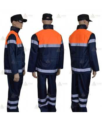 Traja de lluvia bicolor con cintas reflectantes para Protección Civil