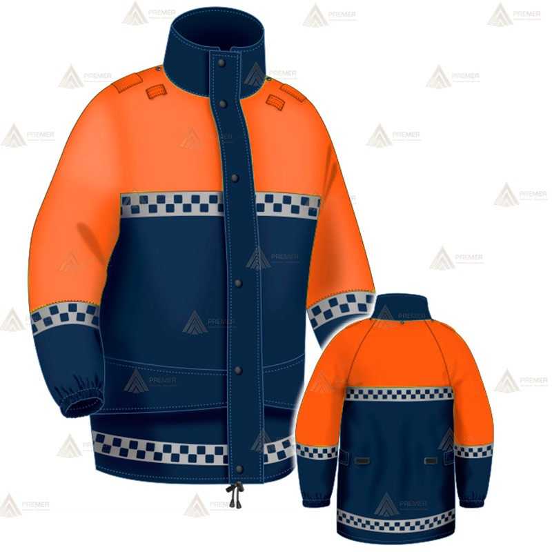 Chaqueta impermeable y transpirable con membrana PTFE y cintas reflectantes tipo damero para Protección Civil