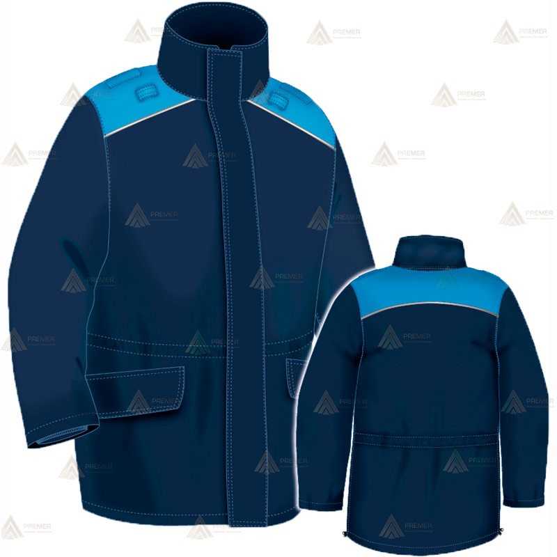 Parka ligera color azul marino y azul tropical,  impermeable con cinta reflectante y membrana PU para Policía Local