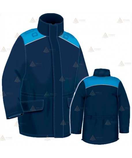 Parka ligera color azul marino y azul tropical,  impermeable con cinta reflectante y membrana PU para Policía Local
