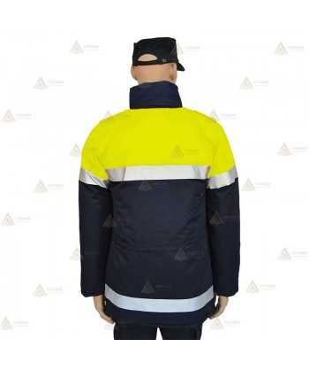 Parka ligera color azul marino y amarillo flúor,  con cinta reflectante y membrana impermeable PU para Policía Local