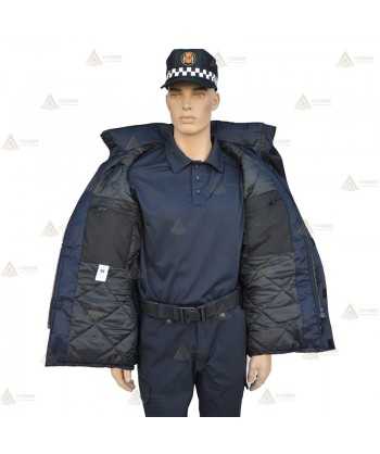 Parka ligera color azul marino y amarillo flúor, con damero reflectante y membrana impermeable PU para Policía Local