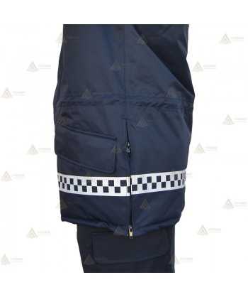 Parka ligera color azul marino y amarillo flúor, con damero reflectante y membrana impermeable PU para Policía Local