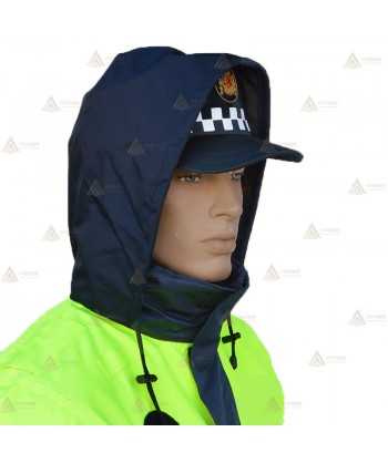Parka ligera color azul marino y amarillo flúor, con damero reflectante y membrana impermeable PU para Policía Local