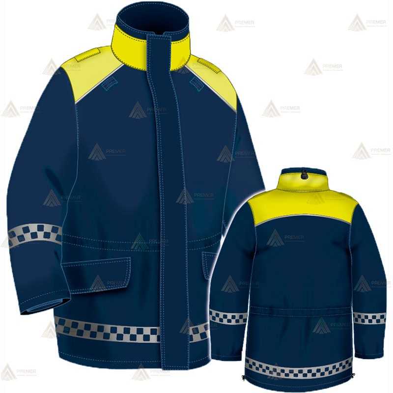 Parka ligera color azul marino y amarillo flúor, con damero reflectante y membrana impermeable PU para Policía Local