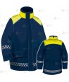 Parka ligera color azul marino y amarillo flúor, con damero reflectante y membrana impermeable PU para Policía Local