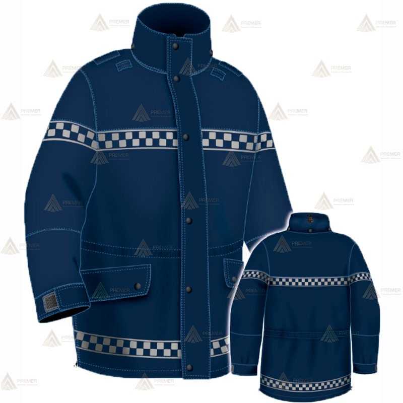Parka azul marino con forro desmontable, damero reflectante  y membrana PTFE para Policía Local