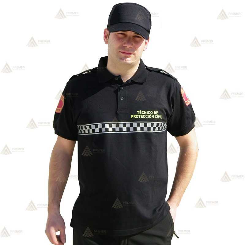 Polo de manga corta con damero reflectante para Técnico de Protección Civil