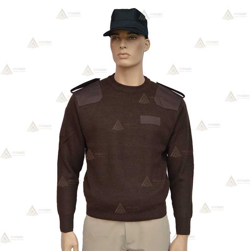Jersey de cuello redondo con refuerzos en codos y galoneras de color marrón