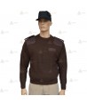 Jersey de cuello redondo con refuerzos en codos y galoneras de color marrón