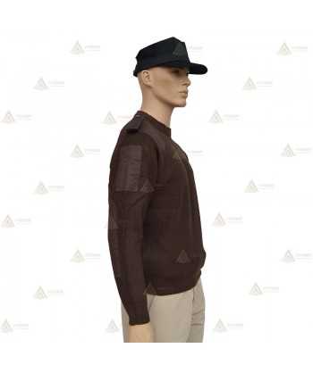 Jersey de cuello redondo con refuerzos en codos y galoneras de color marrón