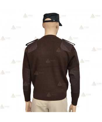 Jersey de cuello redondo con refuerzos en codos y galoneras de color marrón