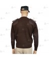 Jersey de cuello redondo con refuerzos en codos y galoneras de color marrón