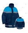 Parka azul marino y azul tropical con damero reflectante color blanco, forro desmontable y membrana PTFE para Policía Local