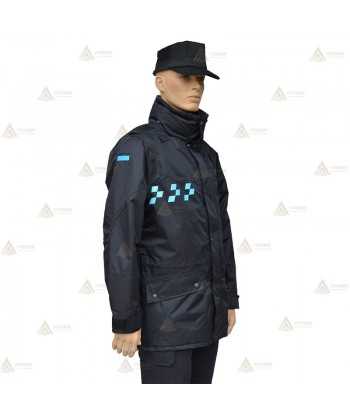 Parka azul marino con damero azul, forro desmontable y membrana impermeable PTFE para Policía Local